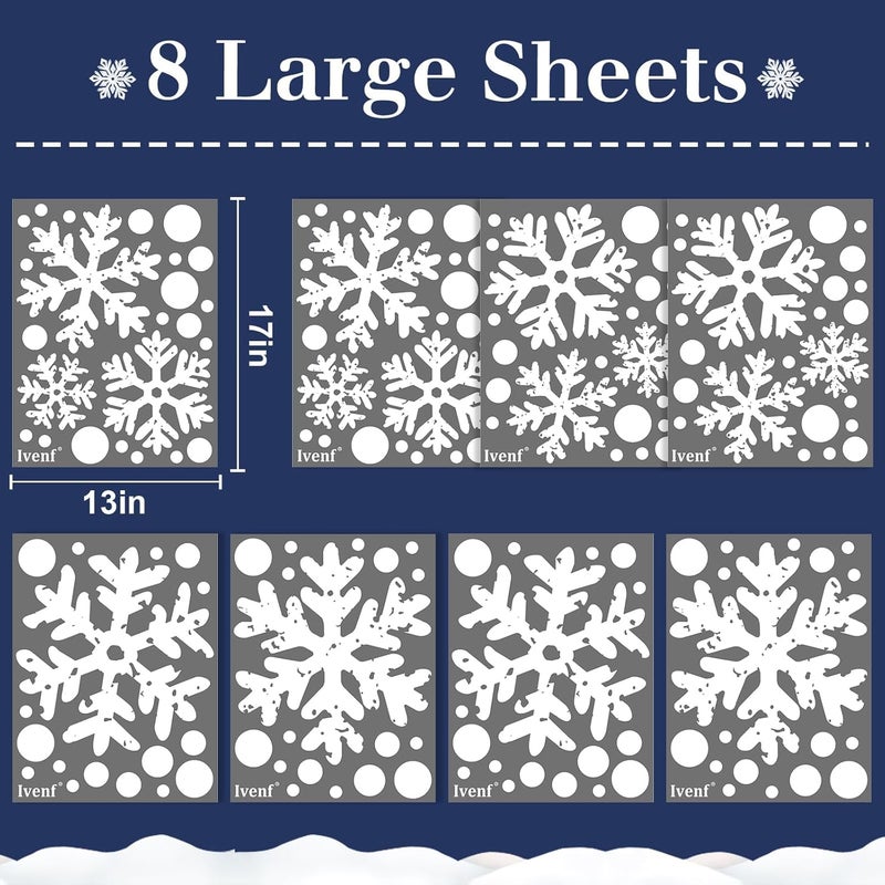 Ivenf Christmas Decorations Indoor Decor: 8 Sheets Extra Large White Snowflake Christmas Window Clings, Farmhouse Rustic Xmas Snowflake Decorations for Kids Home School Office Winter Holiday Party - Image 2